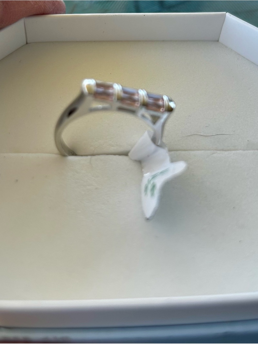 BP OG Rhodium plating Size 8 Three-Stone Pink Crystal Bar Ring